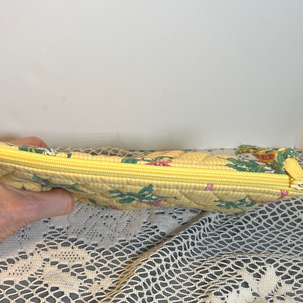 Vera Bradley Yellow HOPE Pink Ribbons Lined Cosmetic Makeup Bag 9"x5"x3" - FP - Picture 7 of 9